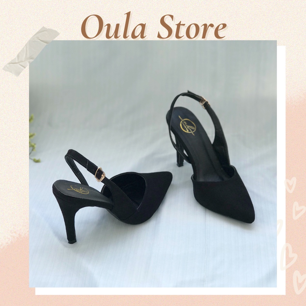 Giày cao gót slingback da lộn kiểu dáng thanh lịch thời trang nữ - SB12, Oula Store