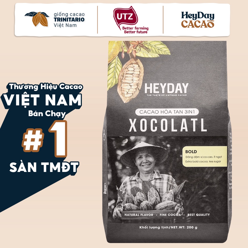 [Mã BMBAU50 giảm 7% đơn 99K] Bột cacao sữa gu đắng đậm HEYDAY Xocolatl Bold túi 200g