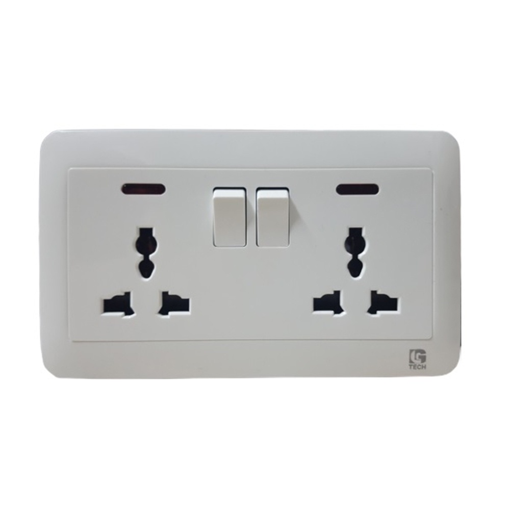 Ổ cắm ba chấu đôi tích hợp công tắc và đèn báo LG tech LG-TT-0132