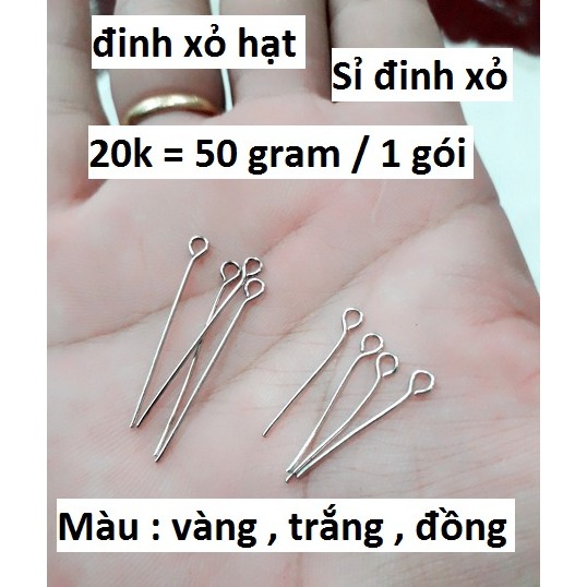 Đinh xỏ hạt 50g / gói = 20k [ đinh xỏ hạt màu trắng , đồng , vàng ]