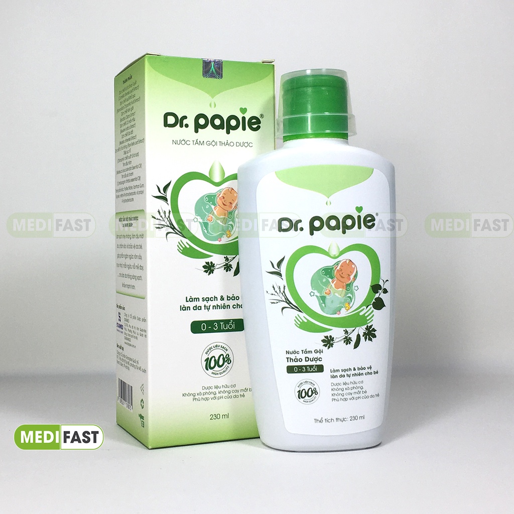 Sữa tắm gội thảo dược cho bé Dr.Papie phù hợp với làn da nhạy cảm của bé - Chai 230ml