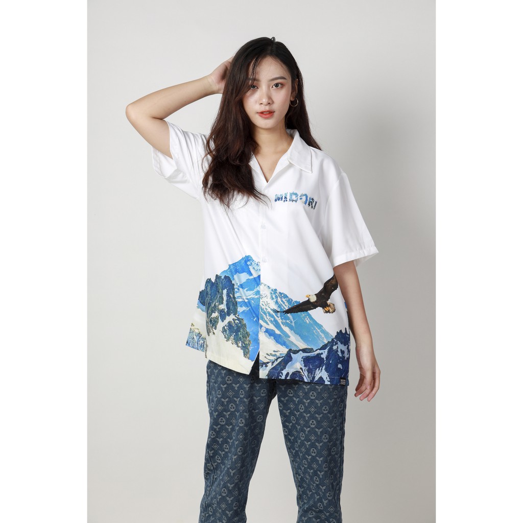Áo Sơ Mi nam nữ Hoạ Tiết Tay Ngắn Cổ Vest Uniex Thời Trang Vải Lụa Local Brand M Studio