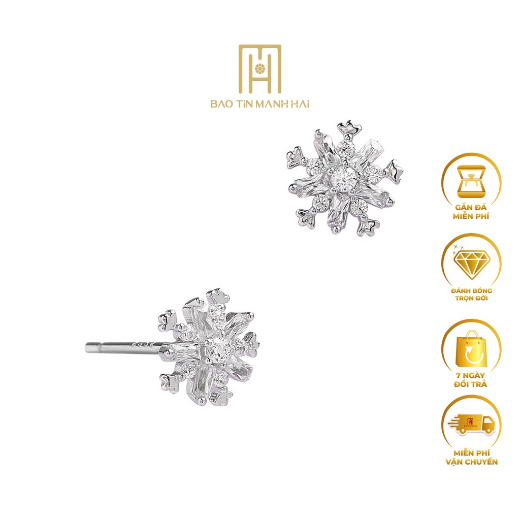 Bông tai Bạc 925 khuyên nụ hình hoa gắn đá cao cấp phong cách Hàn Quốc BTB20 Bảo Tín Mạnh Hải