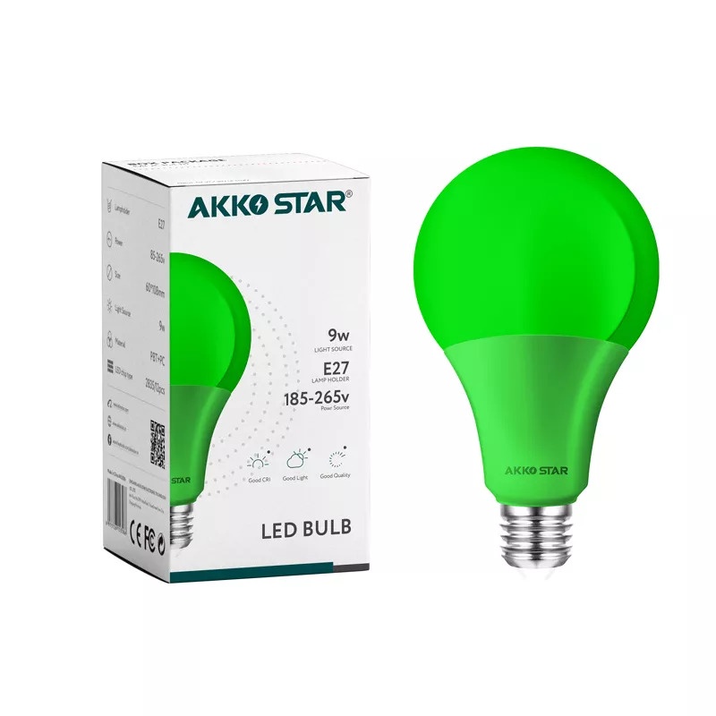 Bóng đèn Led Bulb tròn màu đỏ màu xanh lá màu xanh dương 9W đuôi đèn e27 AKKO STAR