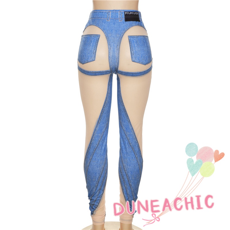 DUNEA Quần dài lưng cao phối lưới phong cách quyến rũ dành cho nữ