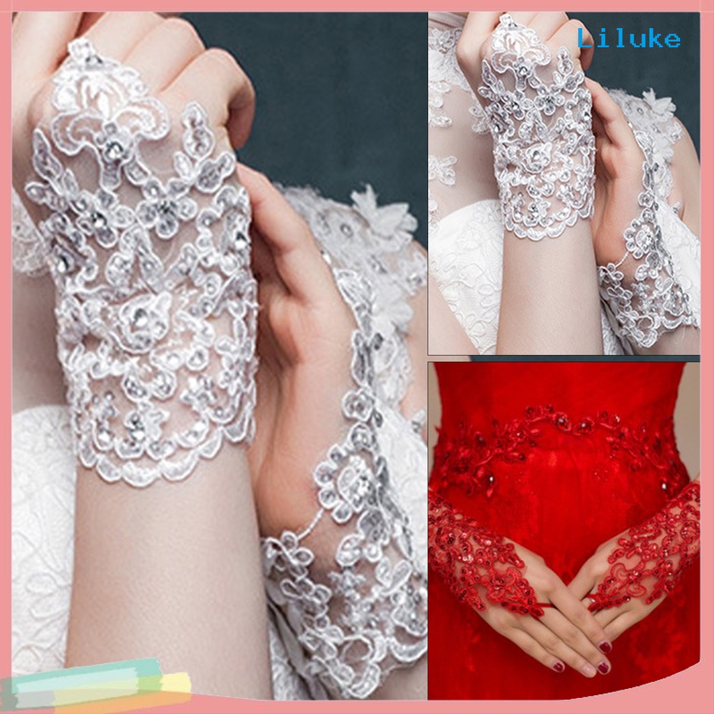 Găng Tay Ren Hở Ngón Mềm Mại Cho Cô Dâu