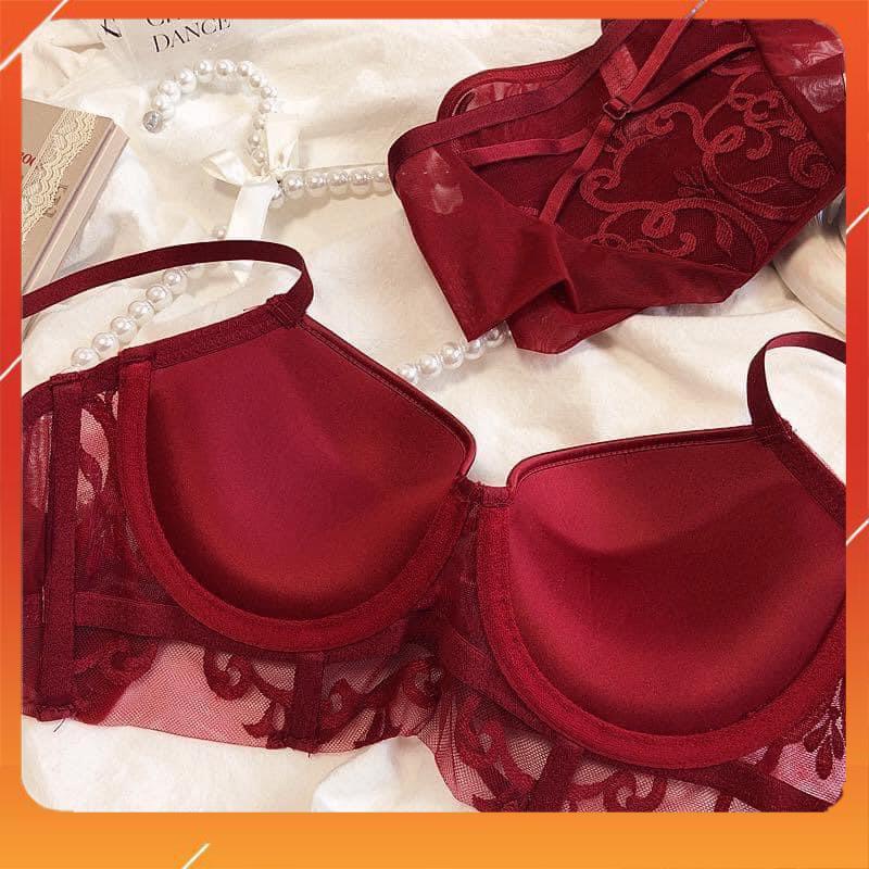 Set bộ đồ lót nữ AG ren cao cấp, áo có gọng, có mút đệm quần cạp cao B27230