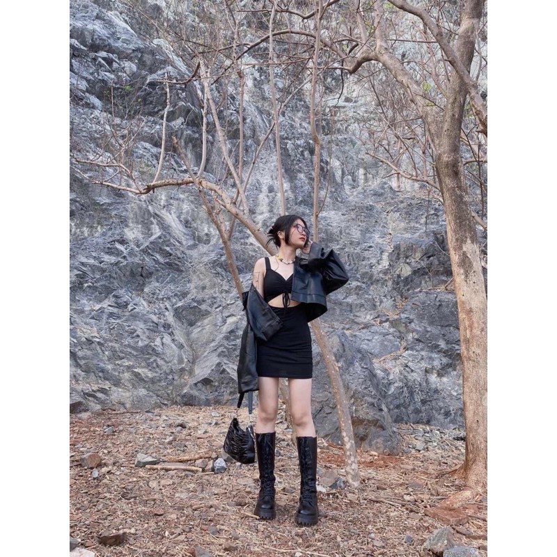 Áo Khoác Da Dáng Bomber Dài Tay 🦋 Áo Jacket Nữ Dáng Ngắn Cúc Bấm 🦋