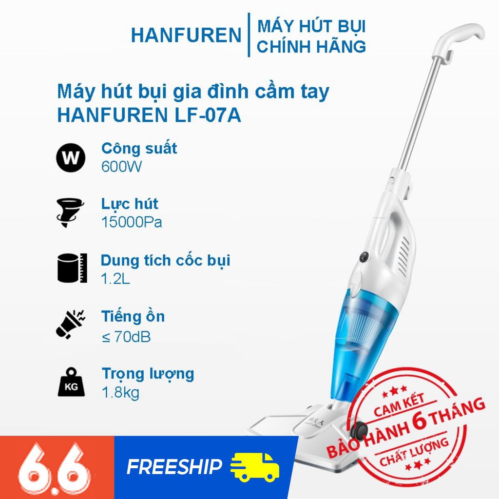 [HANFUREN] Máy Hút Bụi Gia Đình Cầm Tay HANFUREN LF-07A Công Suất 600W Lực Hút 15000Pa Kèm 9 Đầu Hút Bảo Hành 6 Tháng