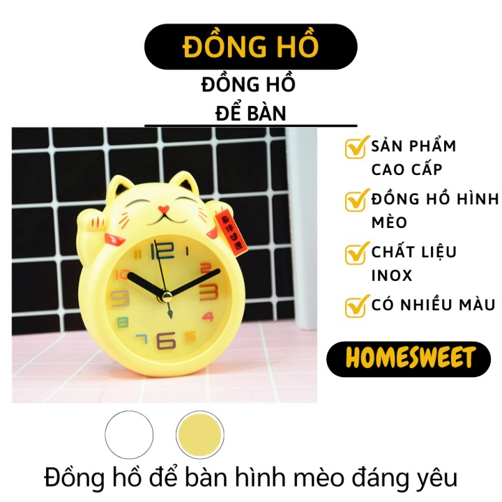 Đồng Hồ Để Bàn - Đồng Hồ Báo Thức Hình Mèo Đáng Yêu, Trang Trí Bàn Làm Việc 7641