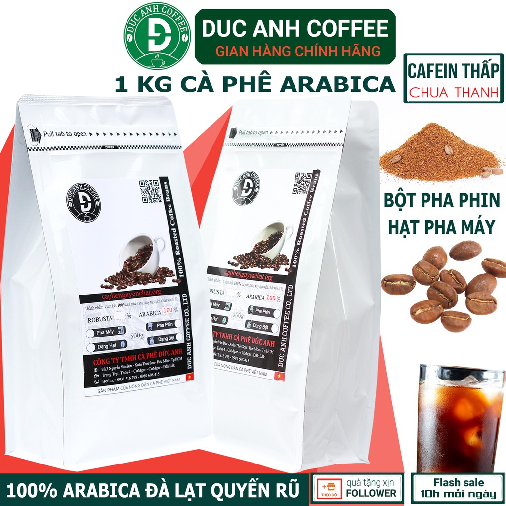 1kg Cà Phê Arabica Cầu Đất Rang Mộc Nguyên Chất Dùng Pha Phin,Pha Máy Thơm Quyến Rũ Chua Thanh Từ Công Ty Cà Phê Đức Anh