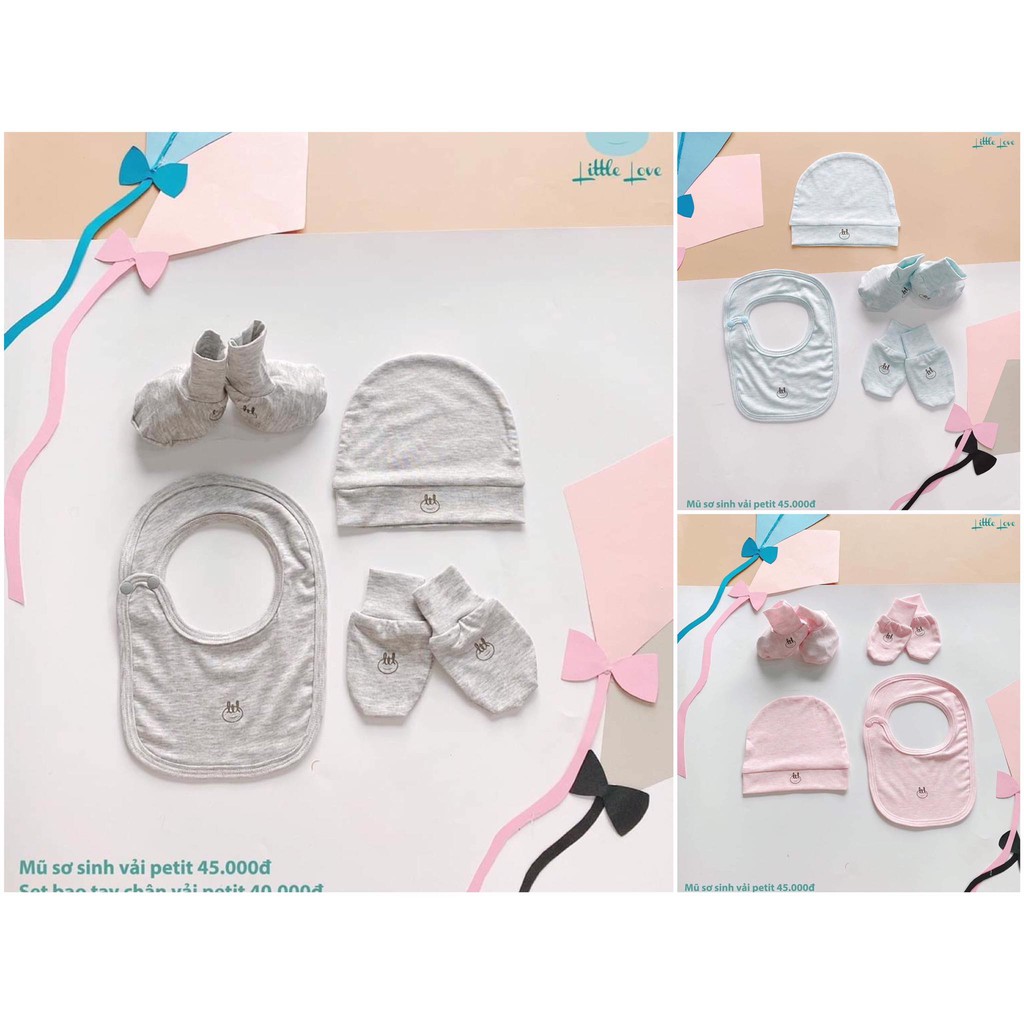 [CHÍNH HÃNG] Set phụ kiện sơ sinh petit Little Love ( Bán rời mũ,yếm,bao tay bao chân )