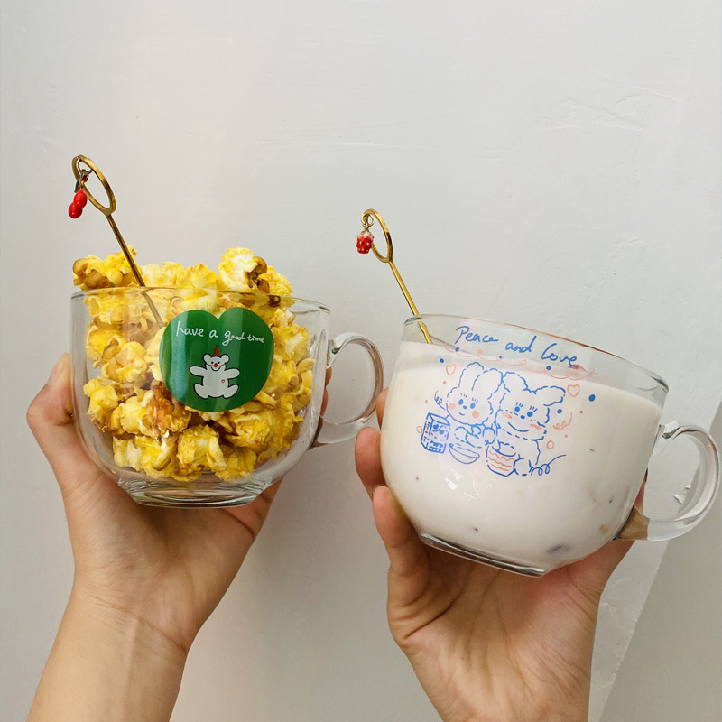 Cốc Thủy Tinh Trong Suốt Có Tay Cầm Đáng Yêu