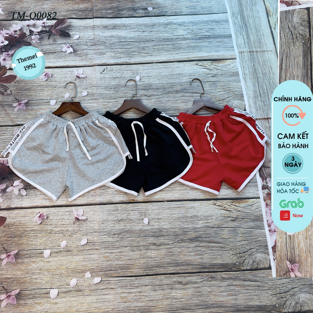 Quần đùi short nữ THE MEI 1992 cao cấp - Quần sooc nữ chất cotton mát viền kẻ dáng hộp cạp chun phong cách thể thao