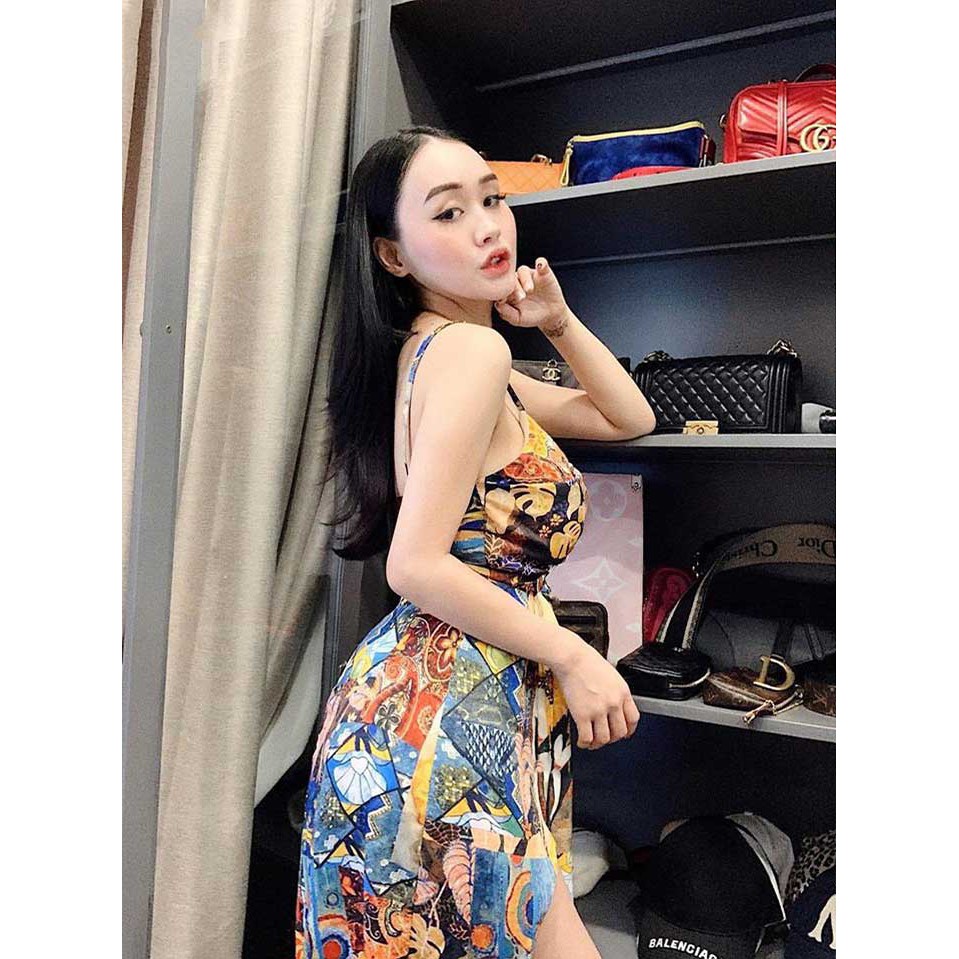 Đầm maxi thổ cẩm xẻ tà cao cấp | BigBuy360 - bigbuy360.vn