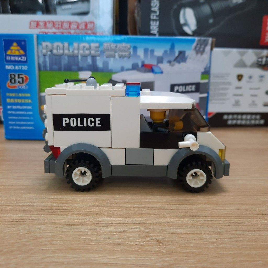 Đồ chơi lắp ghéptrẻ em mô hình xe ô tô cảnh sát gồm 85 chi tiết nhựa ABS