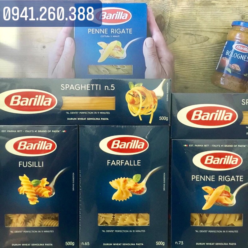 Mì Ý Nui Ống Xoắn Nơ Cao Cấp Barilla Hộp 500g-Mì Nui Hình Dạng Nơ-Xoắn-Ống Tre Số N73-N65-N98 Nhập Khẩu ITALIA