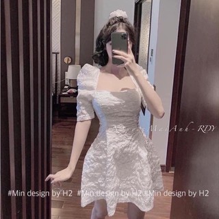 Đầm xốp tay phồng cổ vuông