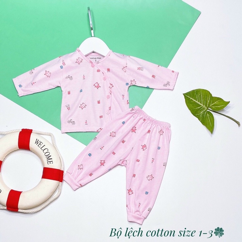 Bộ Sơ Sinh Cúc Chéo Leelee Kid Nền Màu In Hoạ Tiết