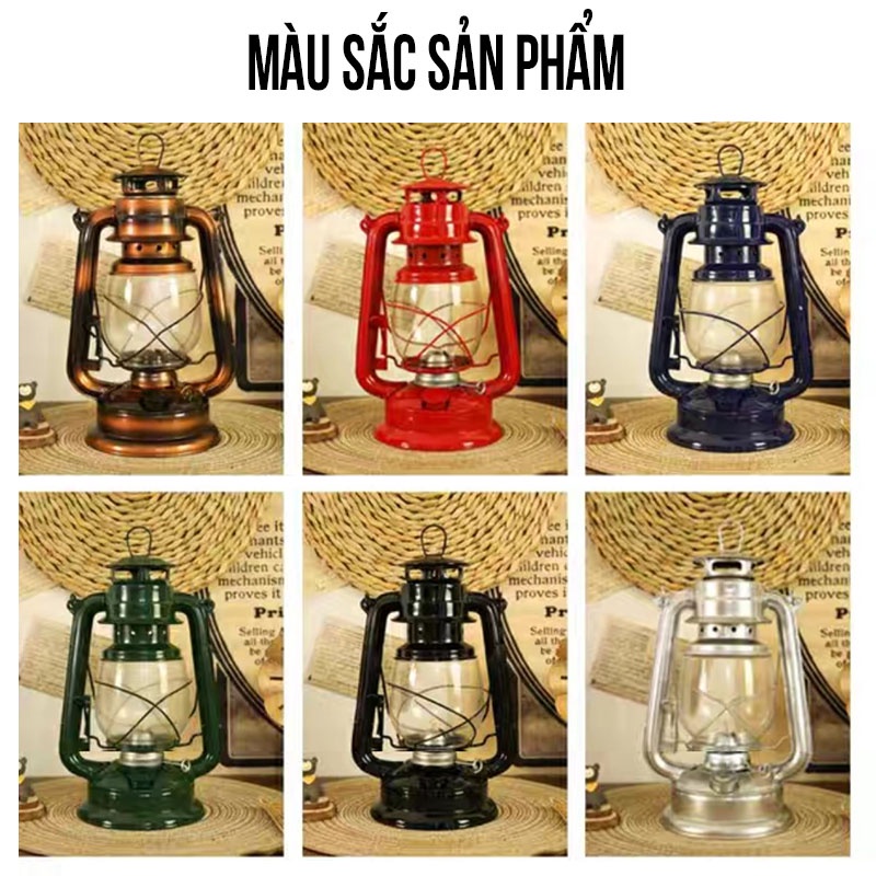 Đèn Dầu Bão, Đèn Măng Xông Cắm Trại Dã Ngoại Trang Trí Cổ Điển Size 23.5cm