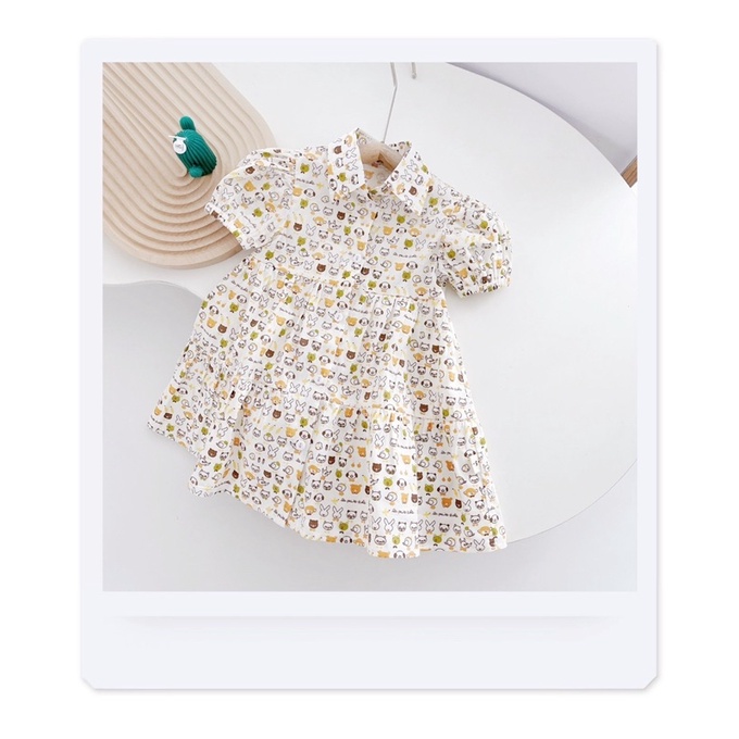Váy gấu hoa cổ bẻ cho bé gái V4