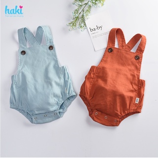 Set Body Yếm Roper Lưng Chun Cho Bé Trai Bé Gái Haki Vải Linen Cao Cấp BL001