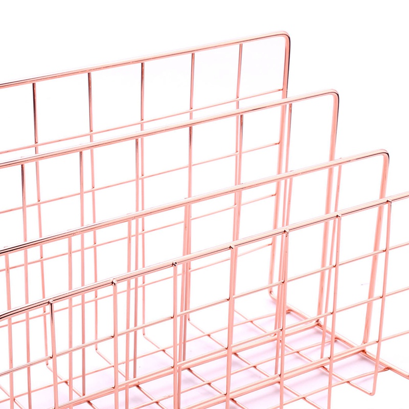 Túi Đựng Thư Để Bàn 3 Ngăn Bằng Kim Loại Màu Vàng Hồng