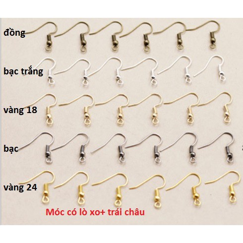 100 Móc Bông tai, móc hoa tai, khuyên tai lò xo ,trái châu (50 đôi)