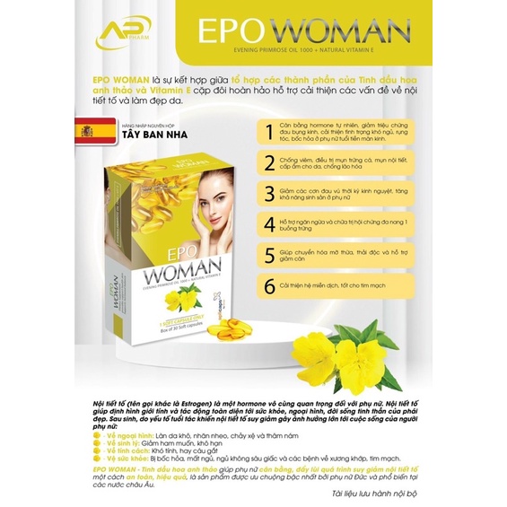 [Chính Hãng]Tinh dầu hoa anh thảo EPO WOMAN-Hỗ trợ làm đẹp da,giảm mụn,mờ thâm, cân bằng nội tiết tố