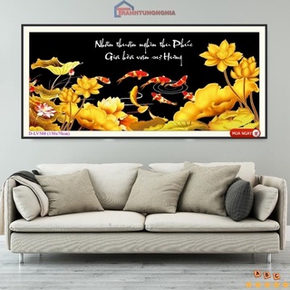 Tranh đính đá, tranh thêu chữ thập cá cửu ngư quần hội LV3378 LV3379 LV508 LV486