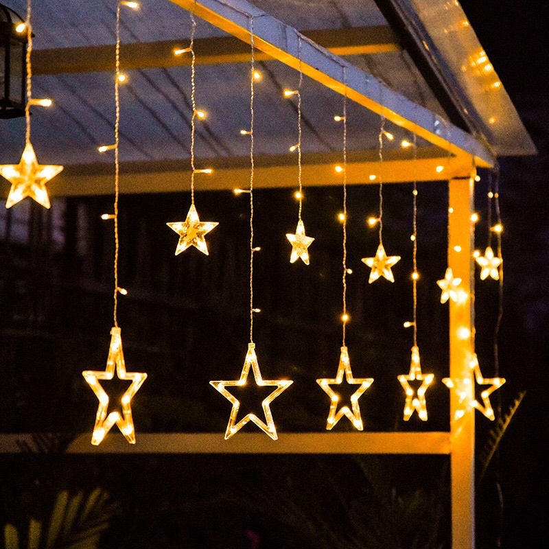 Dây đèn led hình ngôi sao trang trí lều, rèm - Dây đèn chớp trang trí quán cafe, decor phòng khách phòng ngủ Noel Tết.