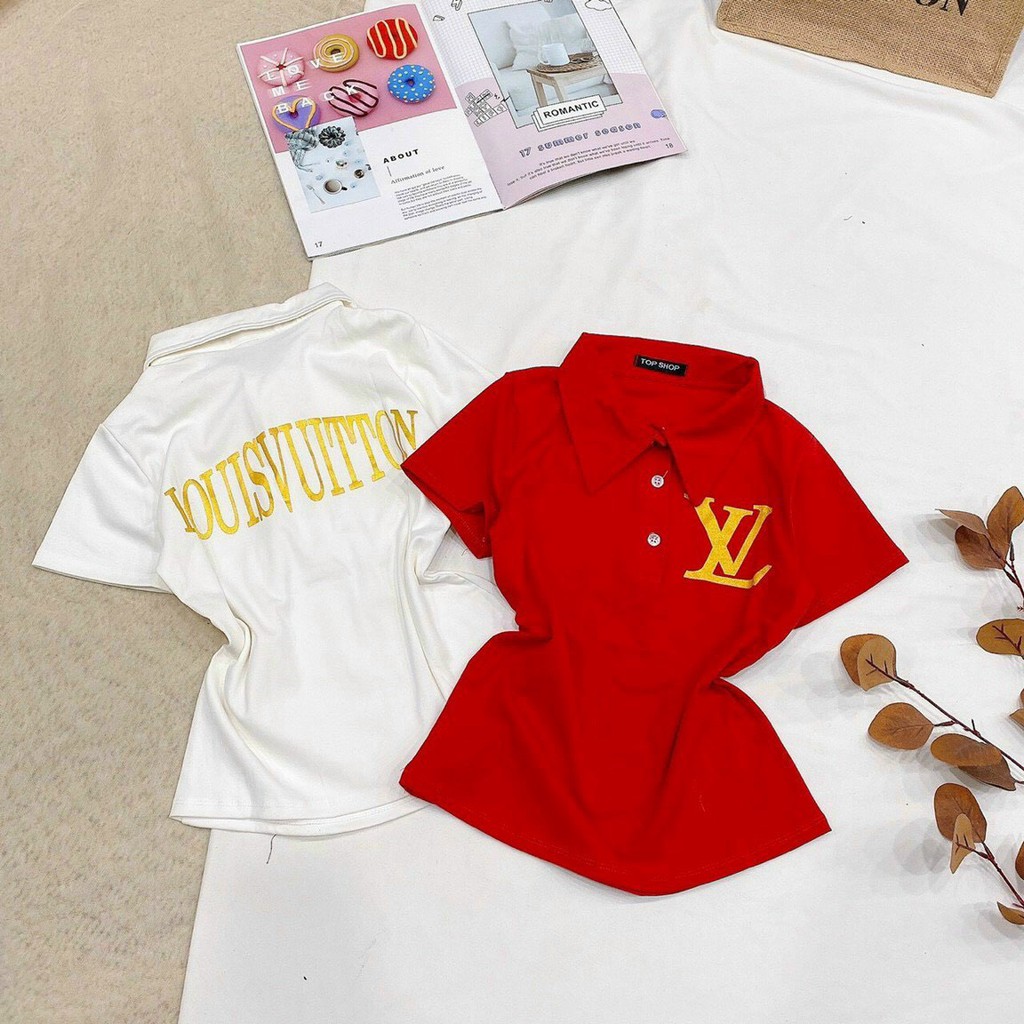 Áo kiểu polo cổ bẻ  cái nút in logo chữ trước và sau cực xinh , chất thun bozip mềm mịn dày dặn