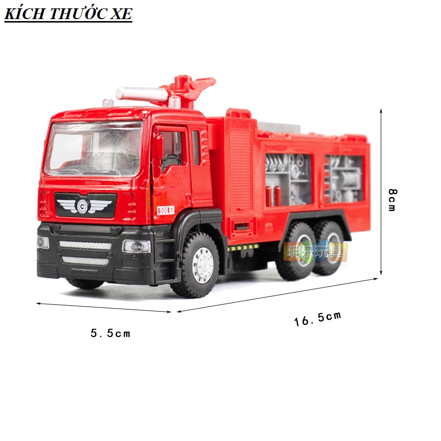 Xe ô tô cứu hỏa đồ chơi trẻ em mô hình tỉ lệ 1:50 xe có âm thanh và đèn mở được cửa