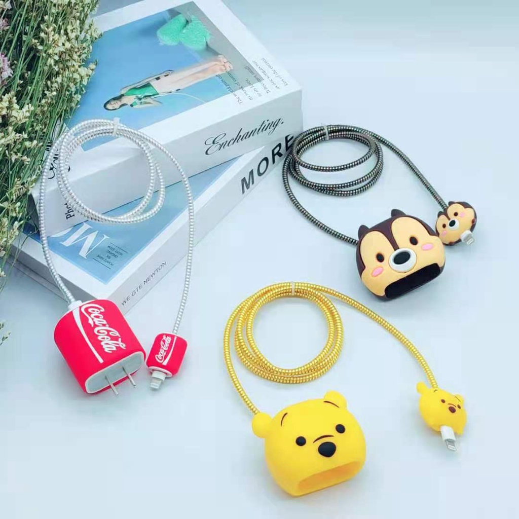 Cartoon silicone sleeve compatible for apple iphone charger cartoon silicone protective shell headphone cable data cable protective sleeve