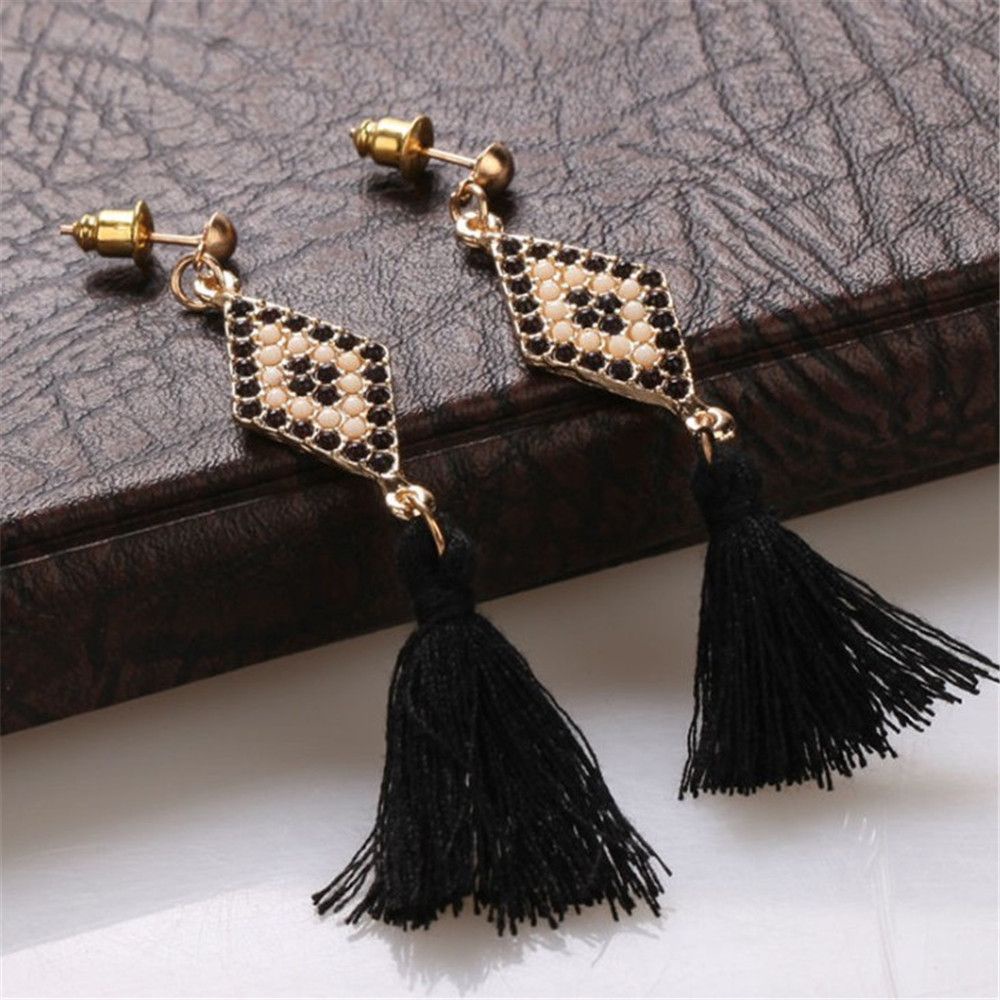 Khuyên tai tua rua đính hạt thời trang vintage cho nữ