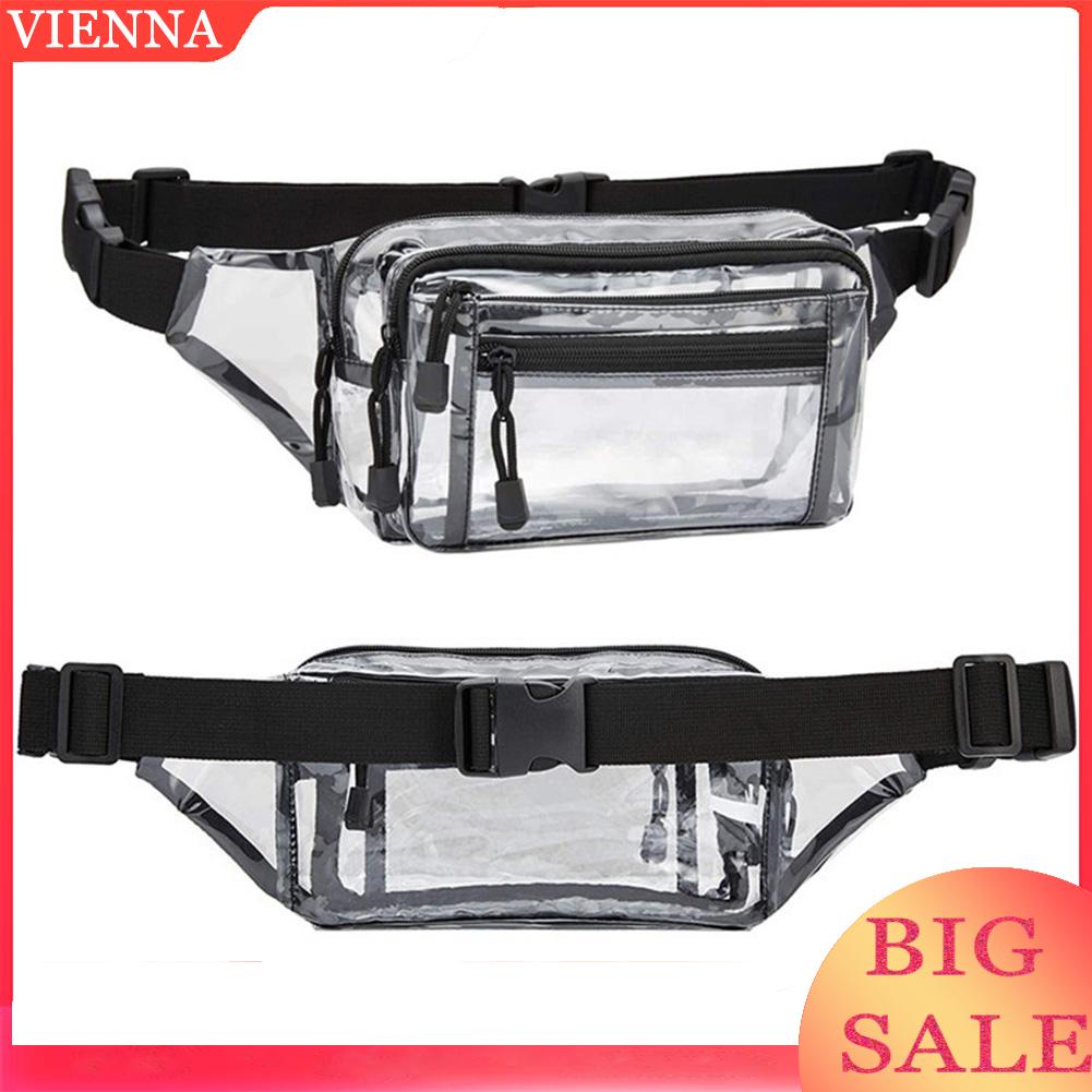 Túi đeo chéo ngực bằng nhựa PVC trong suốt nhiều ngăn phối khóa kéo thời trang cho nam và nữ