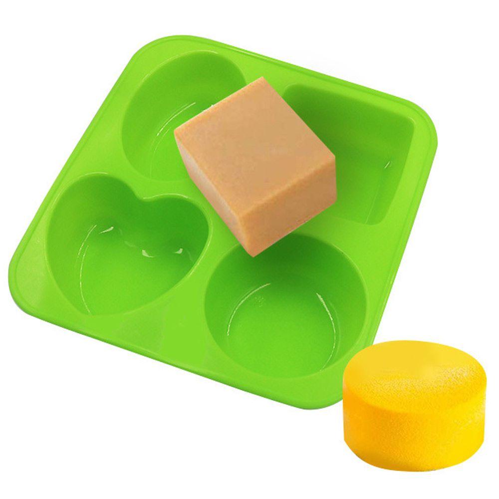 Khuôn Silicone Làm Xà Phòng 3D / 4 Ngăn Hình Oval / Trái Tim / Vuông Tiện Dụng
