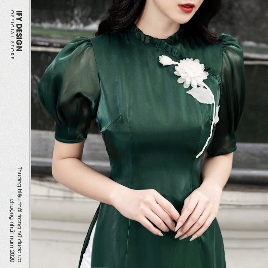 Áo dài cách tân ngắn tay cổ bèo tròn tay bồng 4 tà IFY Design FAD02A