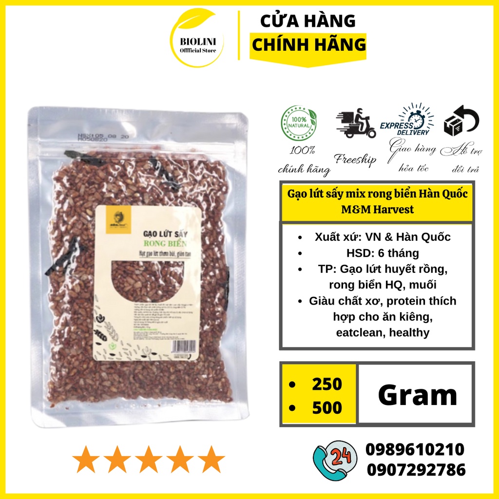 Gạo Lứt sấy mix Rong Biển Hàn Quốc m&amp;m Harvest  Giòn Rụm 500g Hỗ Trợ Giảm Cân, Keto, Eat Clean Lành Mạnh 250g, 500g