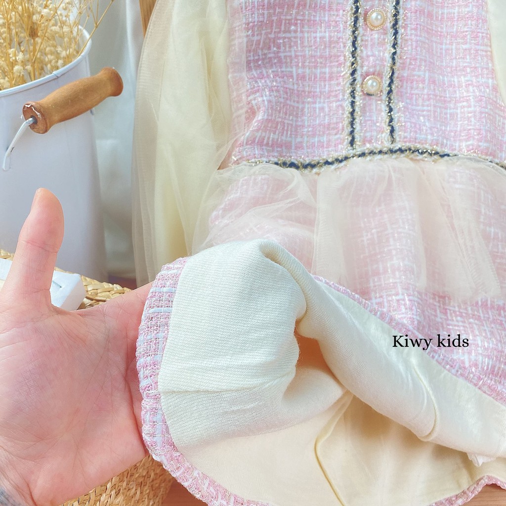 Váy dạ Tweed cho bé gái KIWY KIDS phối ren phong cách công chúa Kids11 cho bé từ 1 đến 4 tuổi