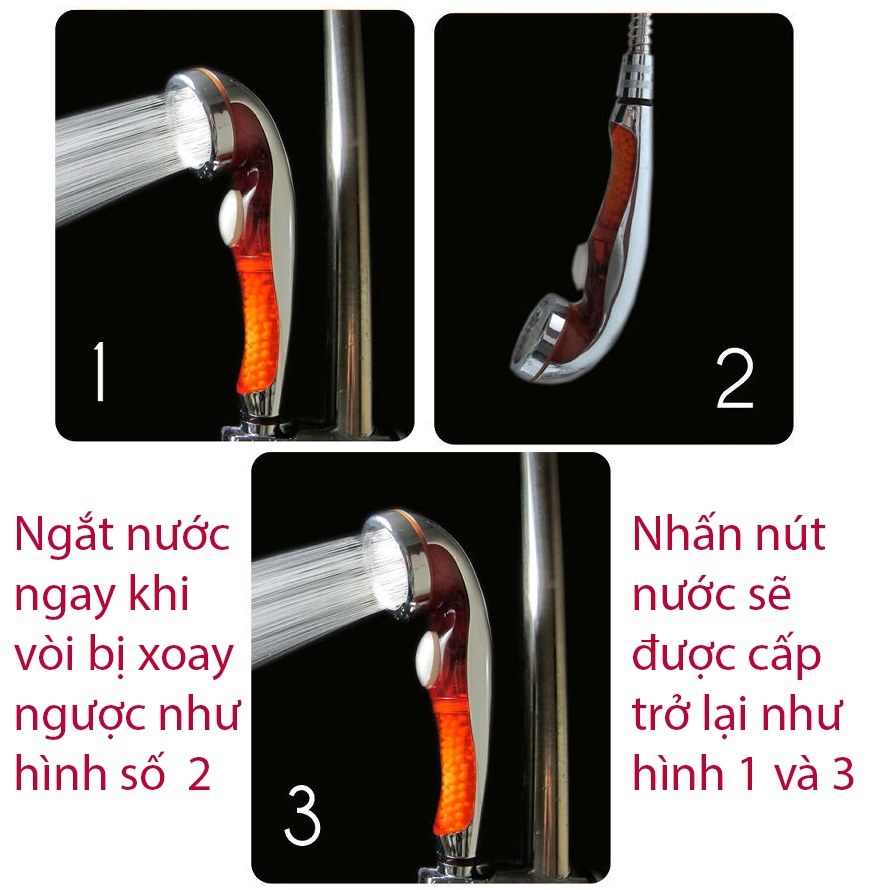 Vòi sen tăng áp có hạt ion lọc khoáng tự ngắt nước khi xoay ngược