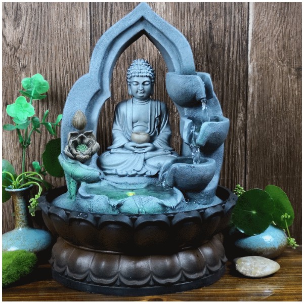 Thác Nước Phong Thủy Để Bàn - Đức Phật A Di Đà Tọa Thiền