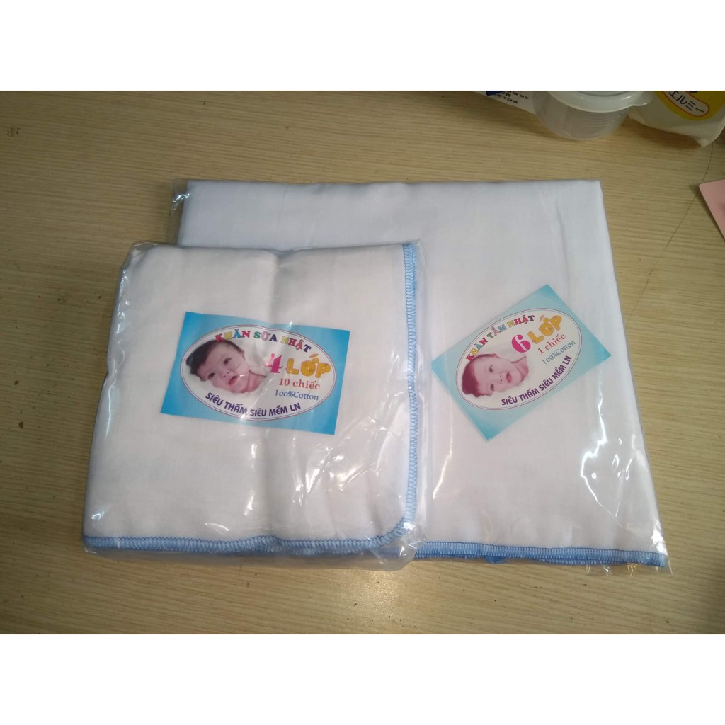 Combo 3 khăn xô tắm trắng 4,6 lớp xuất Nhật cho bé