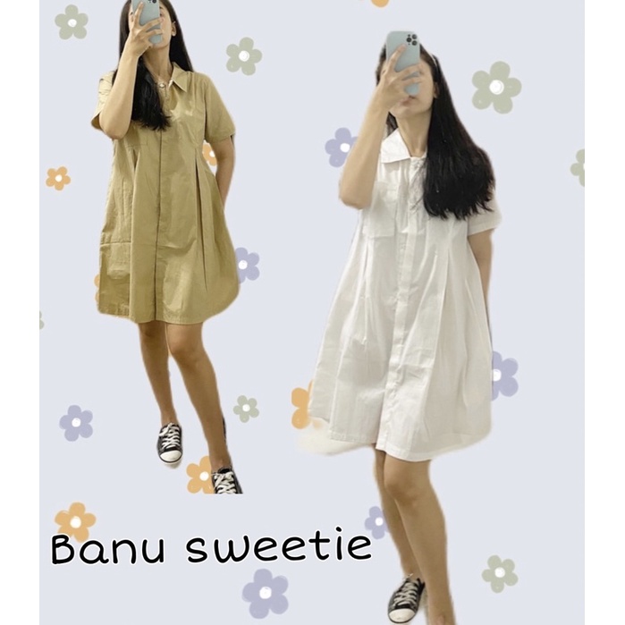 ĐẦM VÁY SƠ MI DÁNG BABYDOLL HAI MÀU TRẮNG/XANH CHUẨN ULZZANG STYLE