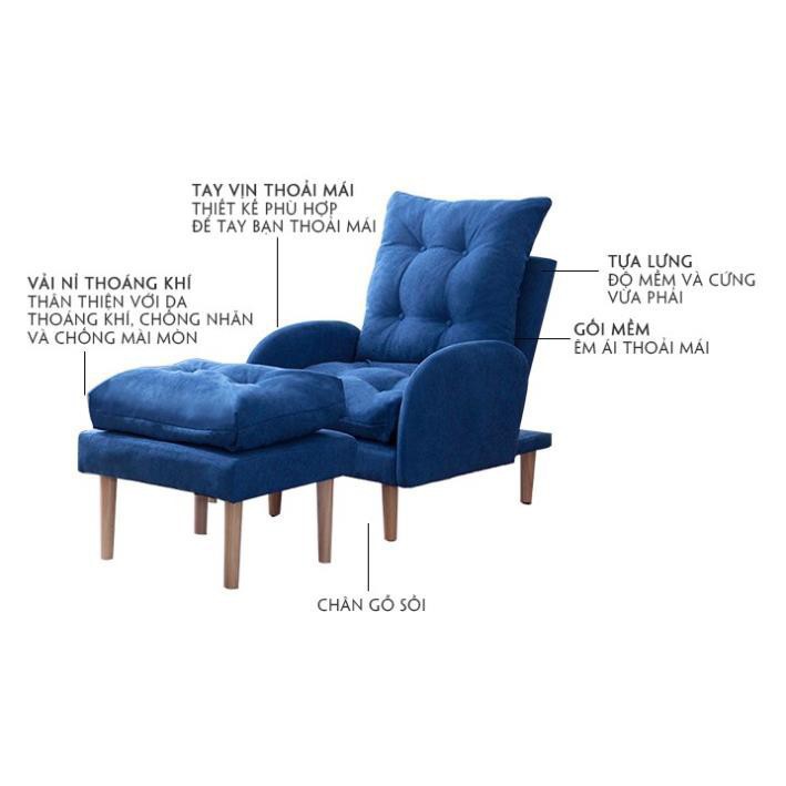 Ghế sofa thư giãn Ghế lười kèm đôn  chất liệu vải, có điều chỉnh 3 cấp độ, có thể tháo ra vệ sinh