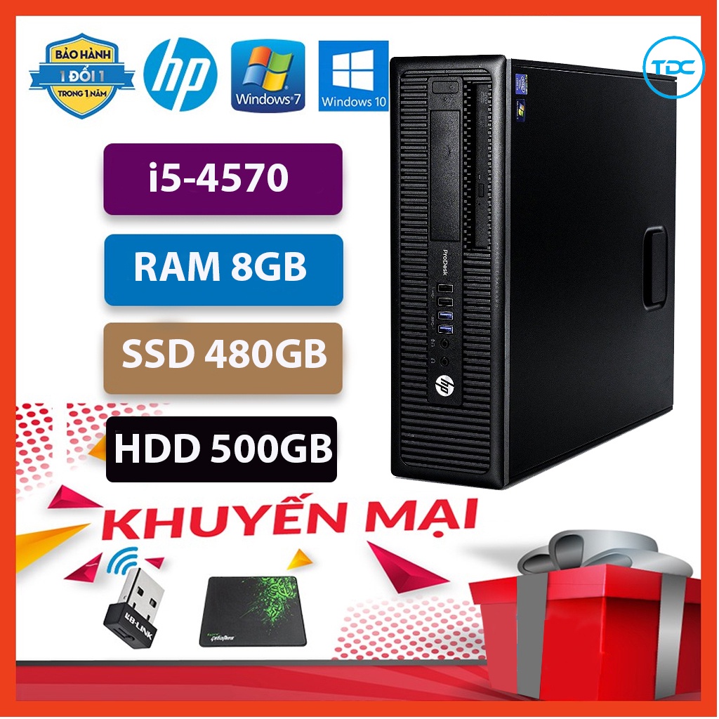 Case máy tính để bàn HP 600G1 CPU core  i5-4570  Ram 8GB SSD 480GB+ HDD 500GB Tặng USB thu Wifi+Bàn di chuột