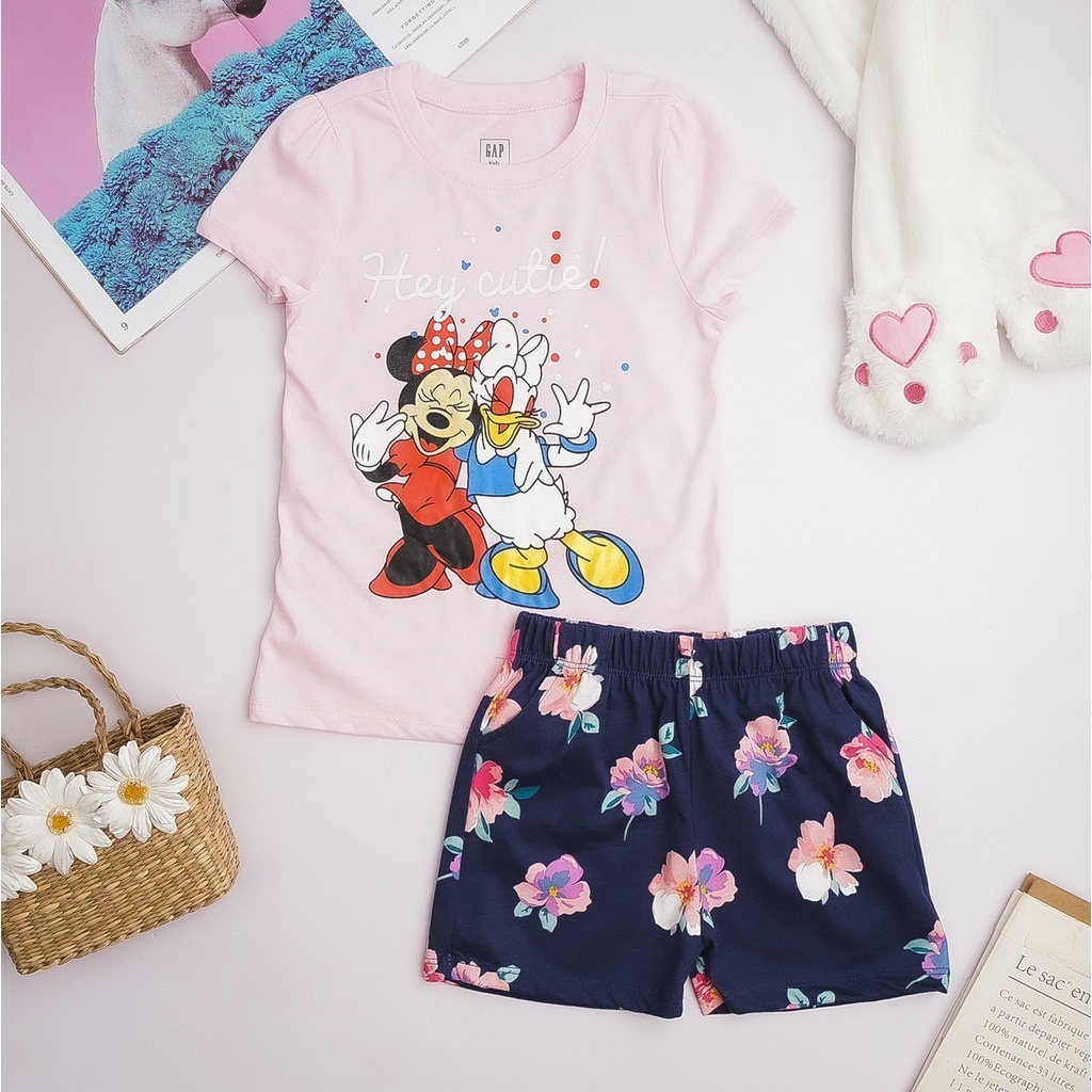 Set đồ bộ ngắn tay thun cotton bé gái GAP bướm heo peppa chuột mickey bé  16 đến 40 ký