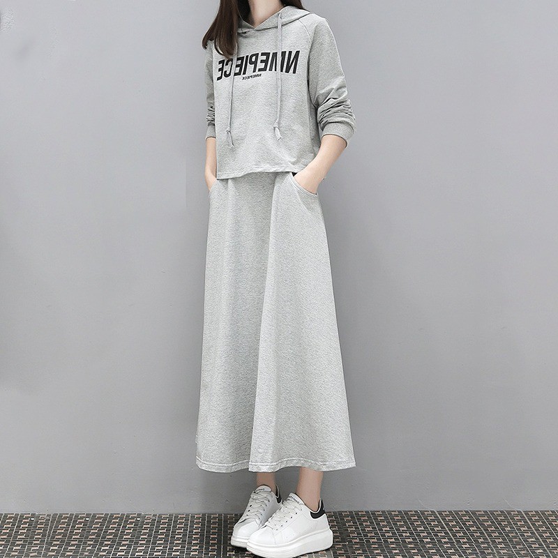[Baywellfashion]Autumn New Loose Casual Letter Print Women Sets Fashion Trend Hooded Top Ankle-length Skirt 2 Pieces Sets | BigBuy360 - bigbuy360.vn