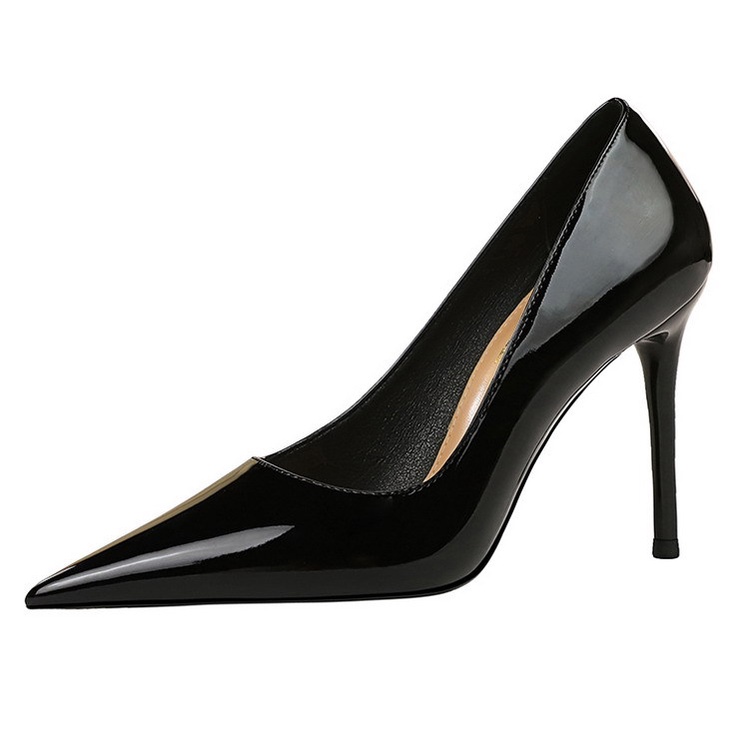 Giày cao gót BIGTREE Mall-6122-8 10cm mũi nhọn chất liệu da bóng có size lớn cho nữ