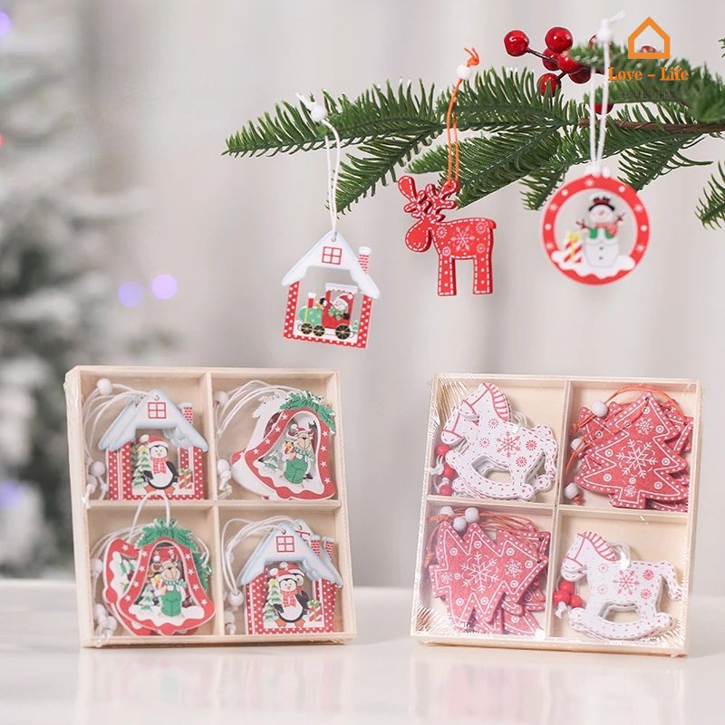 Set 12 Phụ Kiện Trang Trí Cây Thông Noel Bằng Gỗ